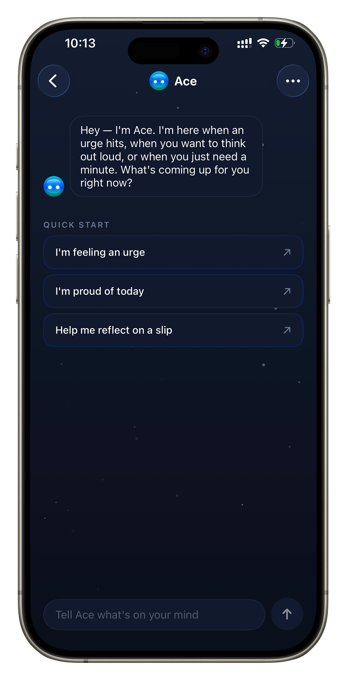 Chatting with Ace, the NEVRR AI recovery companion
